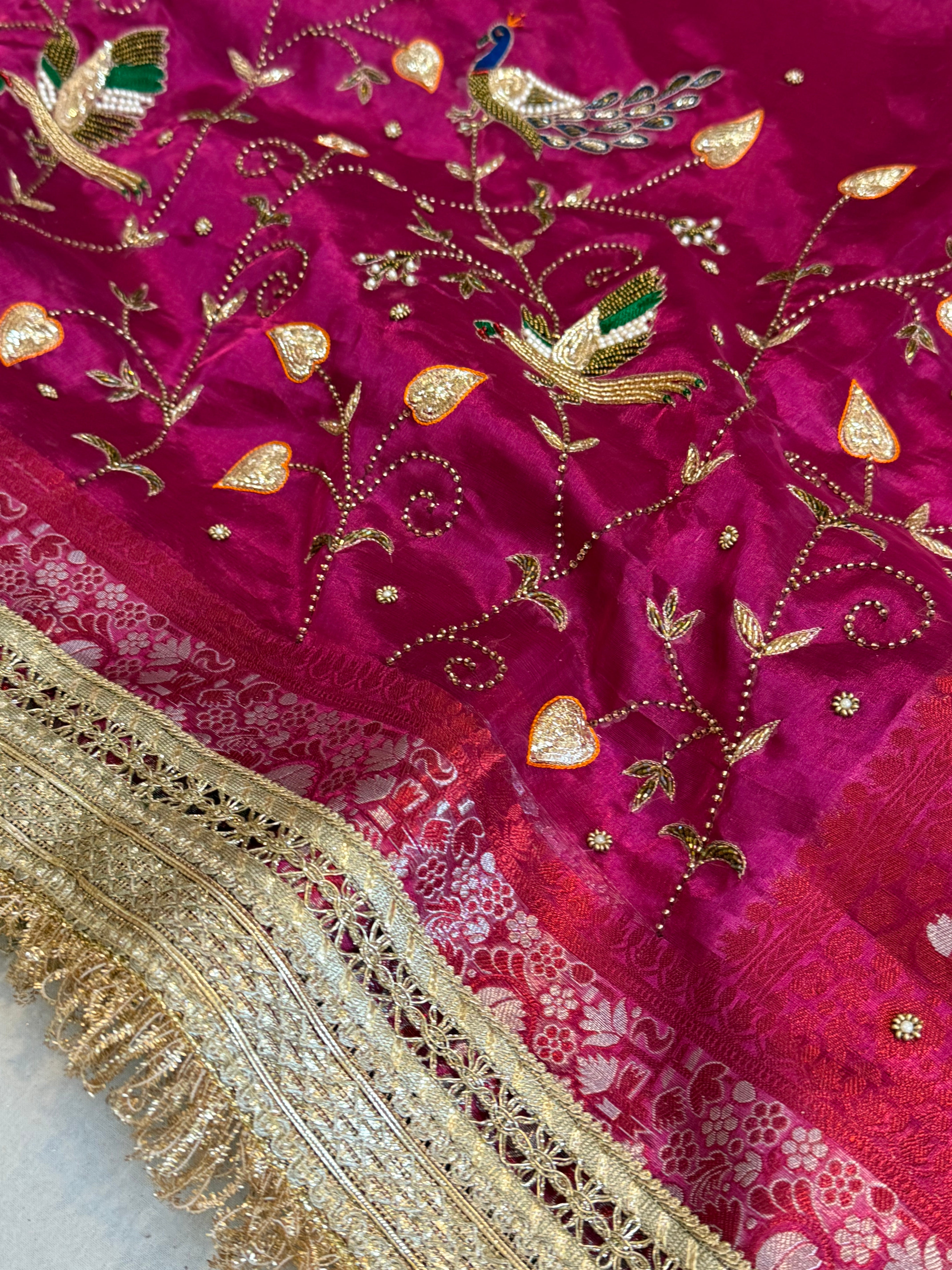 Hathi , ghoda aur palki wali saree - Husn tissue silk hand embroidered saree